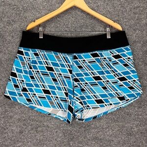 Brooks Women’s Running Shorts Size XL Lined Blue & Black Geometric Print